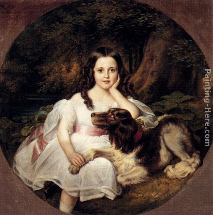 Friedrich August von Kaulbach A Young Girl Resting In A Landscape With Her Dog